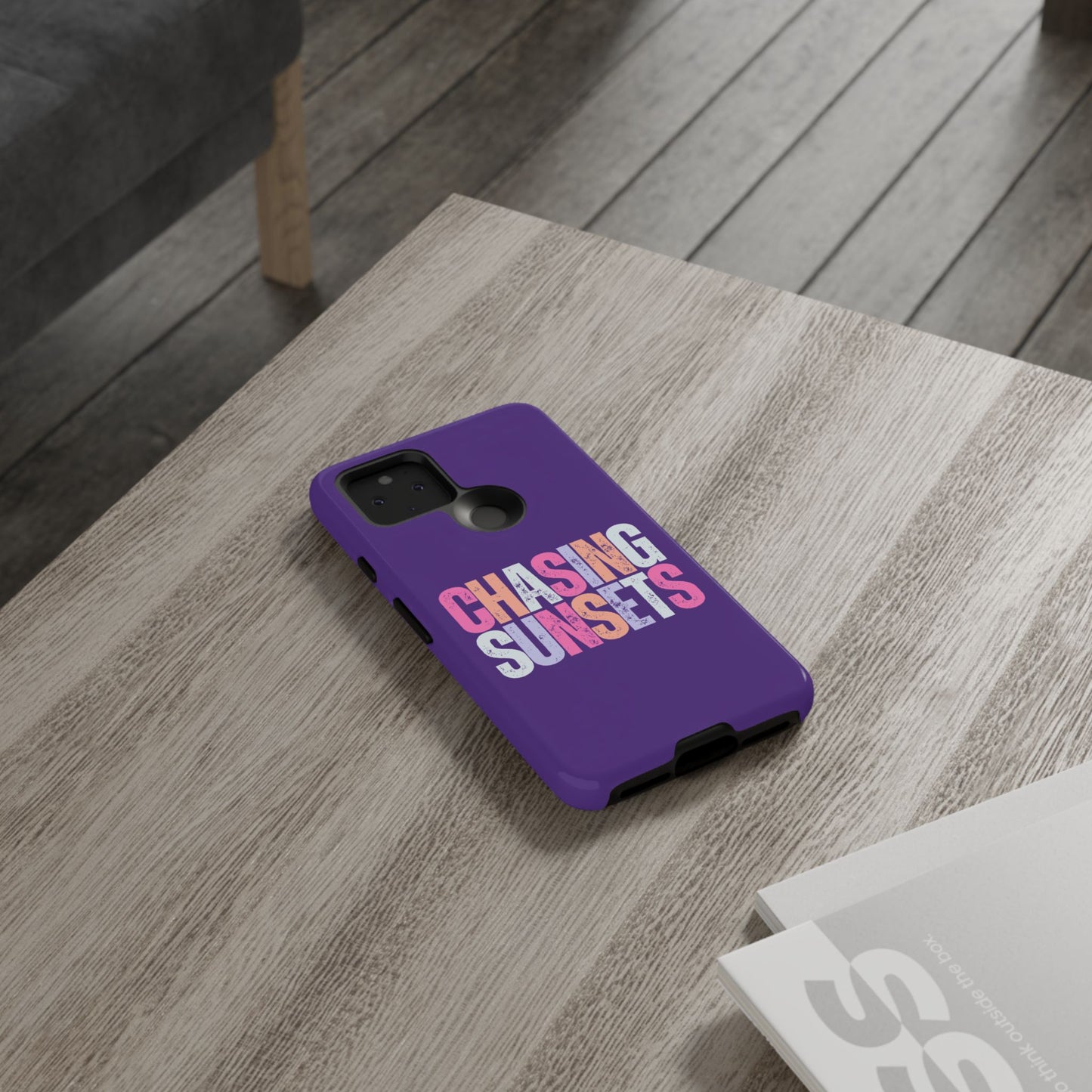 Chasing Sunsets Phone Case, Trendy Phone Cover, Sunset Lover Gift, Cool Accessories, Custom Phone Cases, Vibrant Purple Design