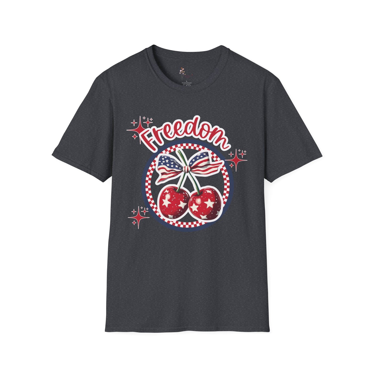 Patriotic Freedom Cherry T-Shirt, Unisex T-Shirt, Casual Wear, Independence Day Shirt, Summer Wardrobe Essential, Gift for Freedom Lovers