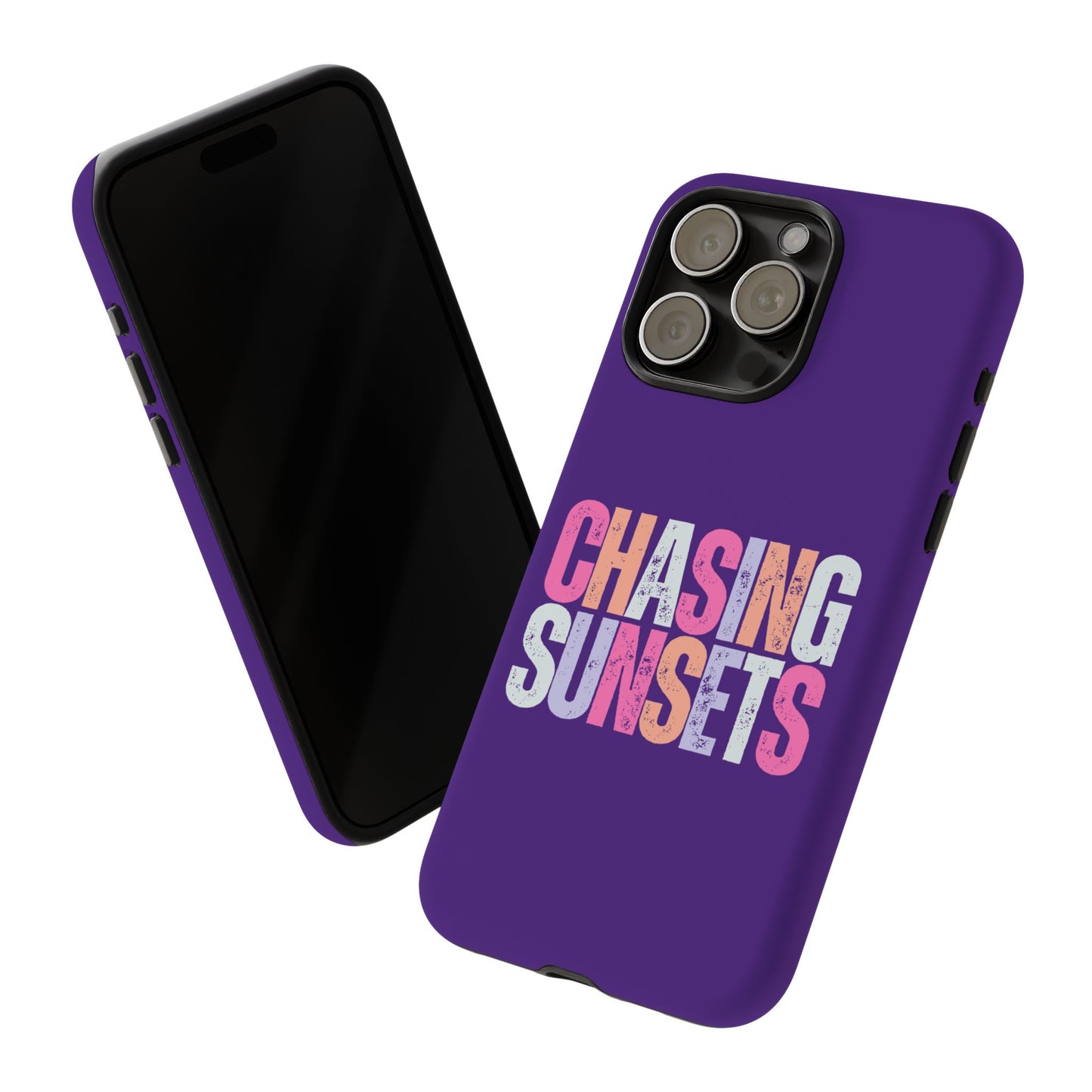 Chasing Sunsets Phone Case, Trendy Phone Cover, Sunset Lover Gift, Cool Accessories, Custom Phone Cases, Vibrant Purple Design