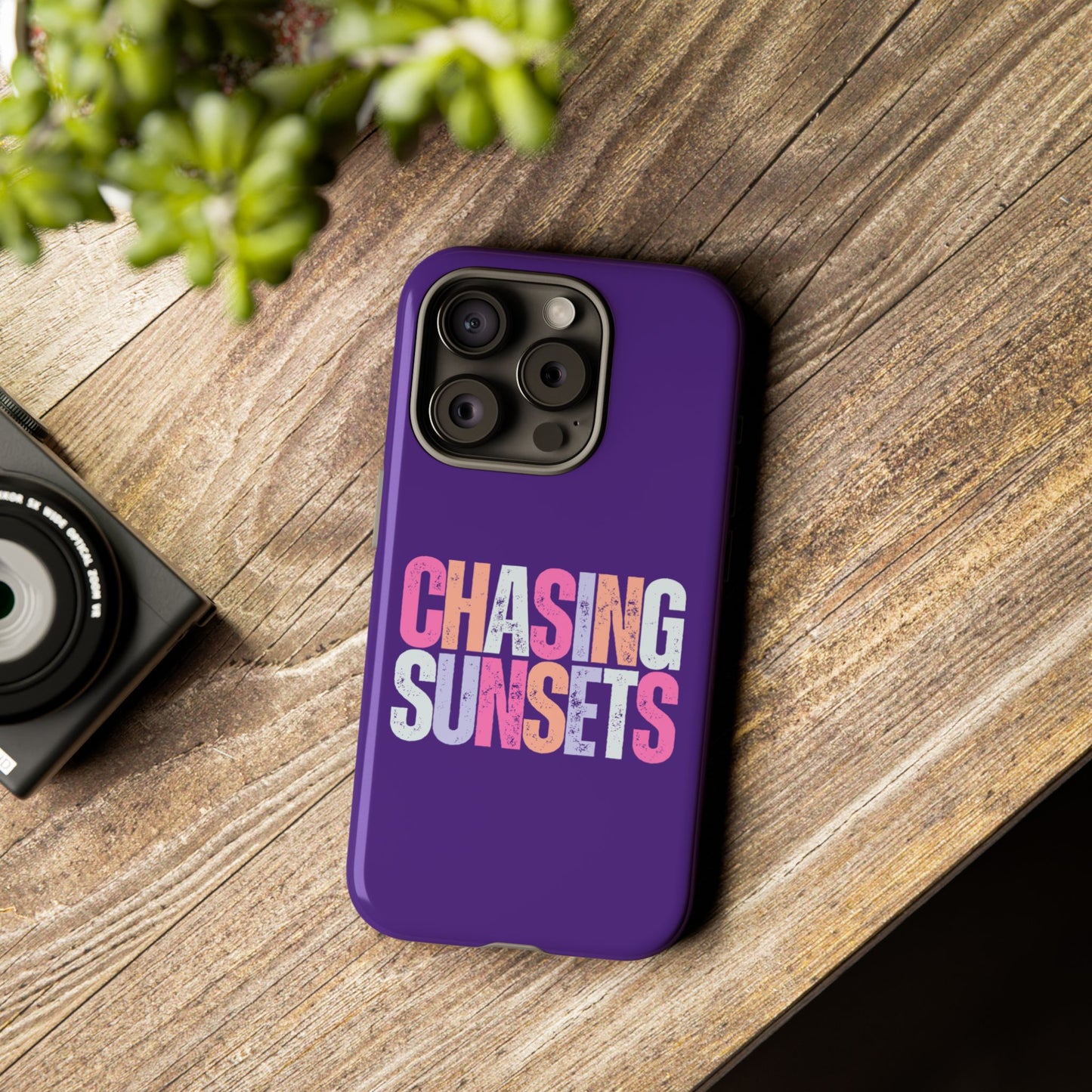 Chasing Sunsets Phone Case, Trendy Phone Cover, Sunset Lover Gift, Cool Accessories, Custom Phone Cases, Vibrant Purple Design