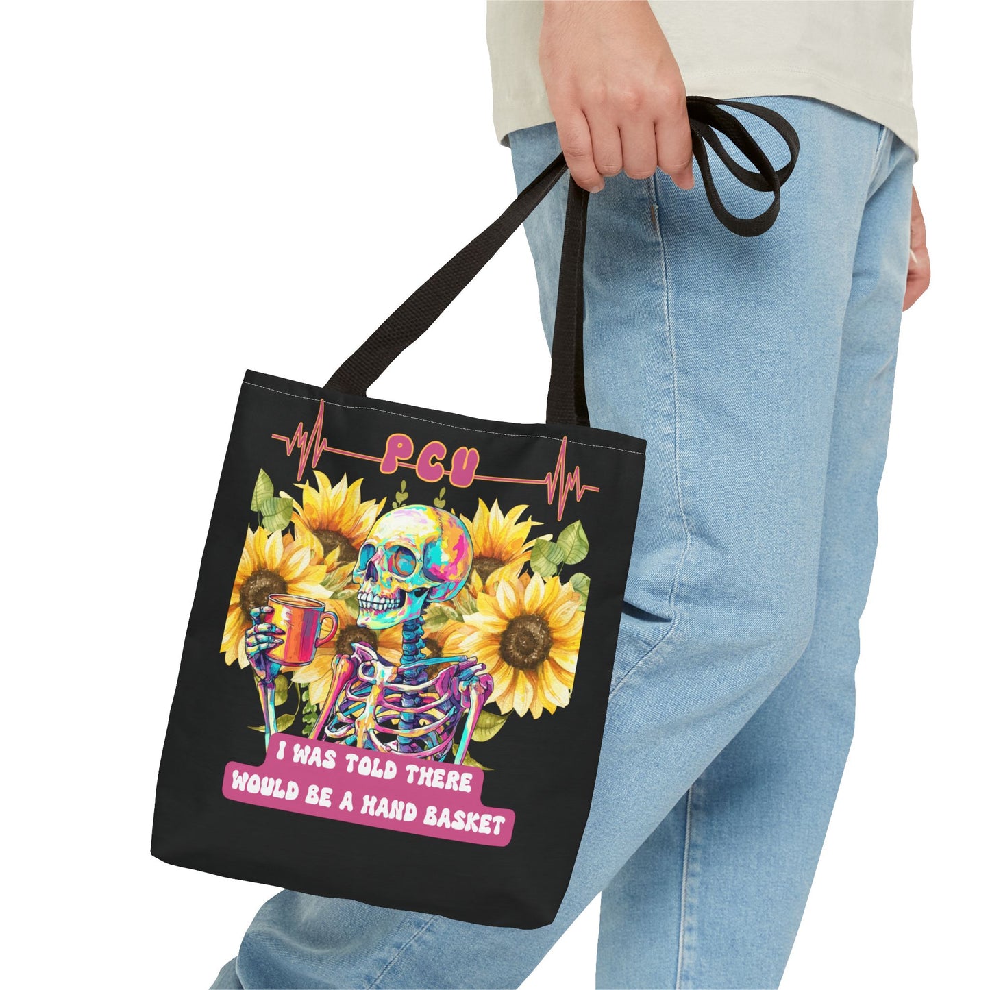 Vibrant Skull Tote Bag - ‘I Was Told There Would Be a Hand Basket’ Design, Day of the Dead, Halloween, Floral, Gift Bag, Eco-Friendly