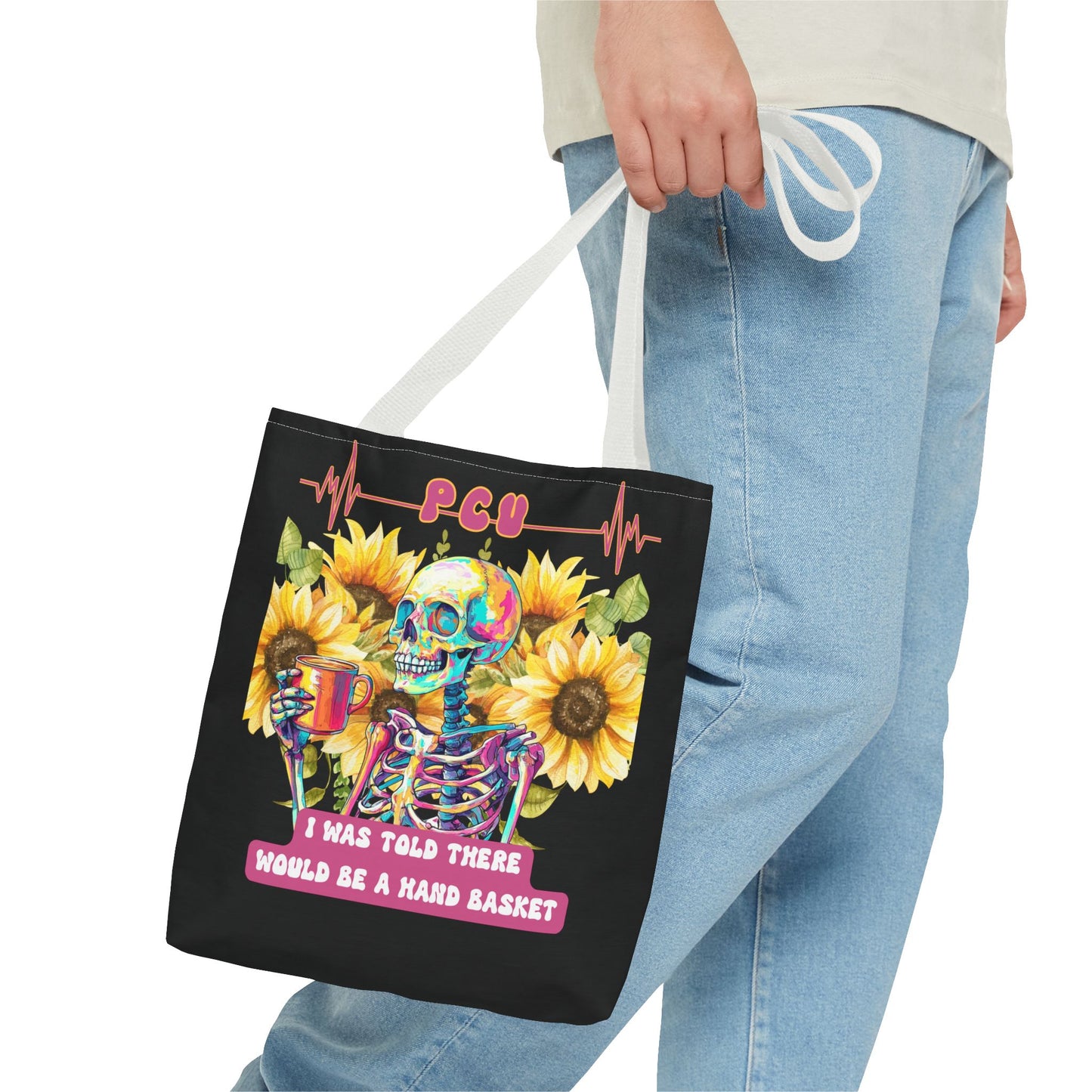 Vibrant Skull Tote Bag - ‘I Was Told There Would Be a Hand Basket’ Design, Day of the Dead, Halloween, Floral, Gift Bag, Eco-Friendly