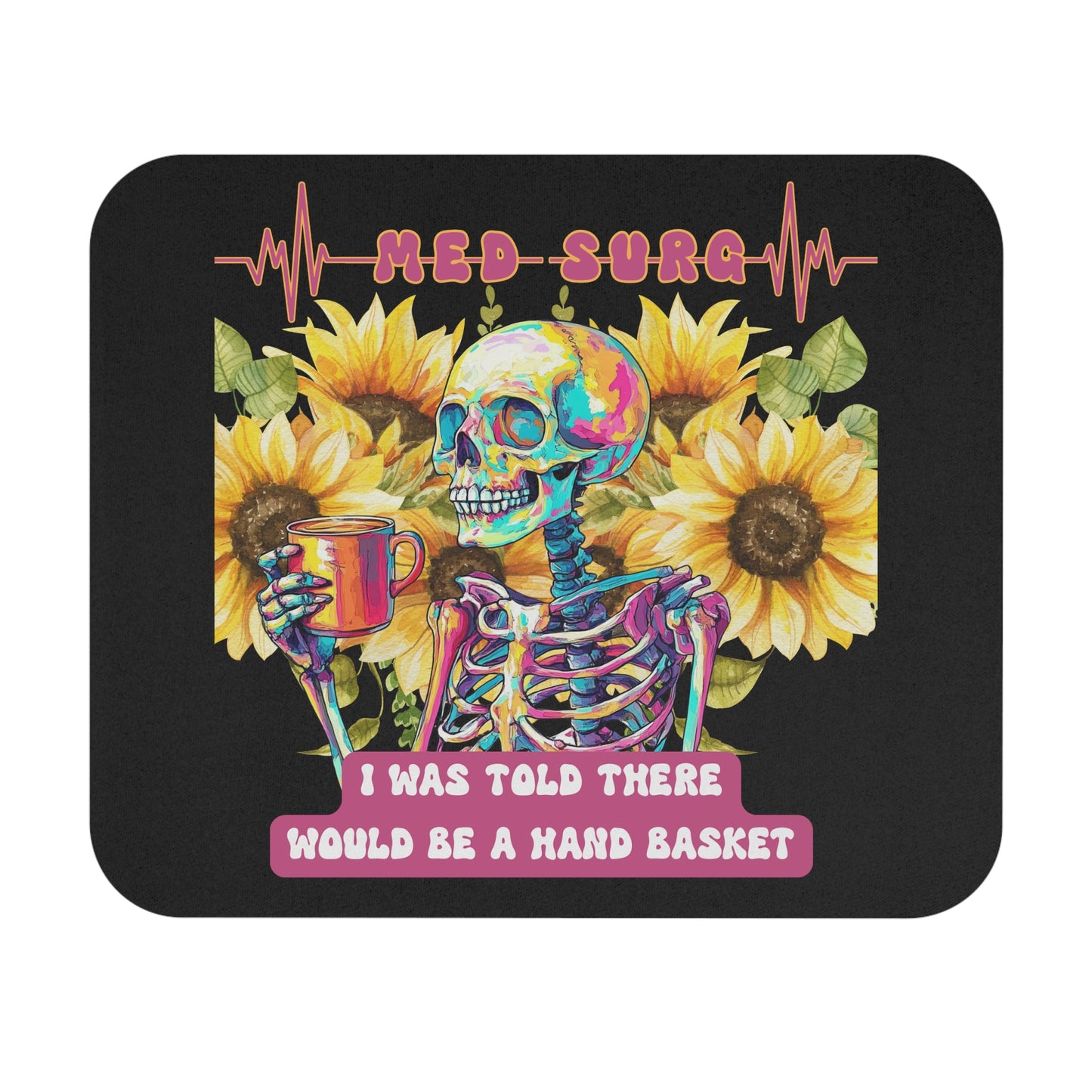Funny Medical Mouse Pad, Gifts for Nurses, Med-Surg Desk Accessory, Nurse Humor Office Decor, Caffeine Skeleton Mousepad, Halloween Gift