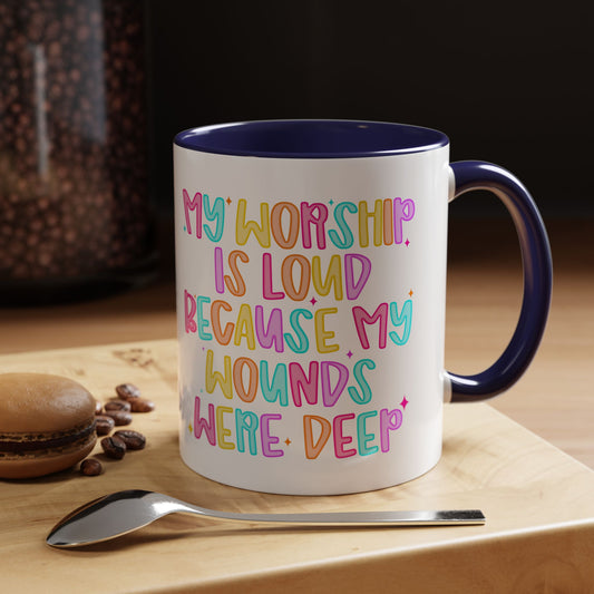 Colorful Worship Mug | Inspirational Coffee Cup for Faith, Home, Gifts | Perfect for Church, Friend Celebrations, Coffee Lovers