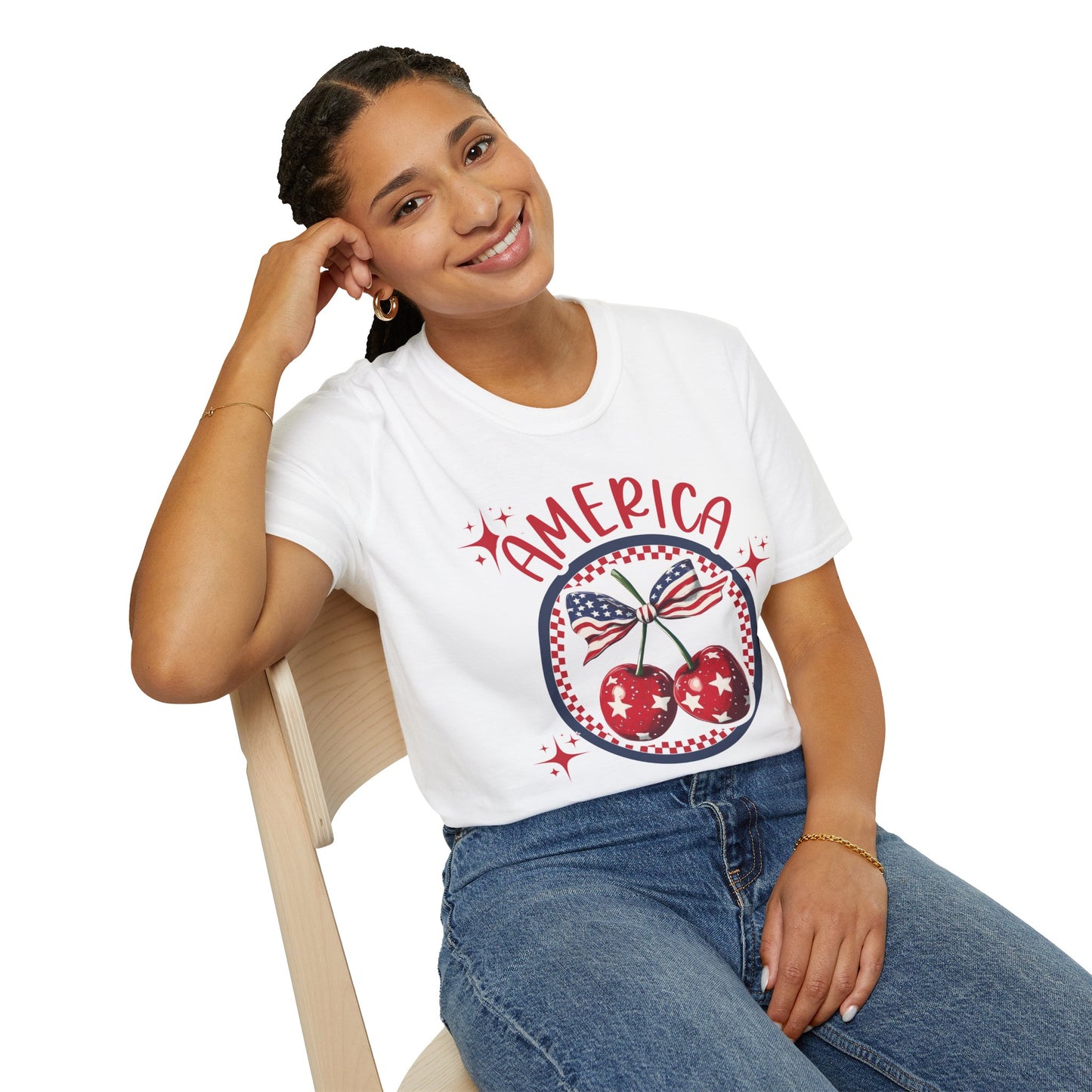 Patriotic Cherry T-Shirt, Unisex Tee for 4th of July, Independence Day Shirt, Summer BBQ Wear, USA Pride Apparel
