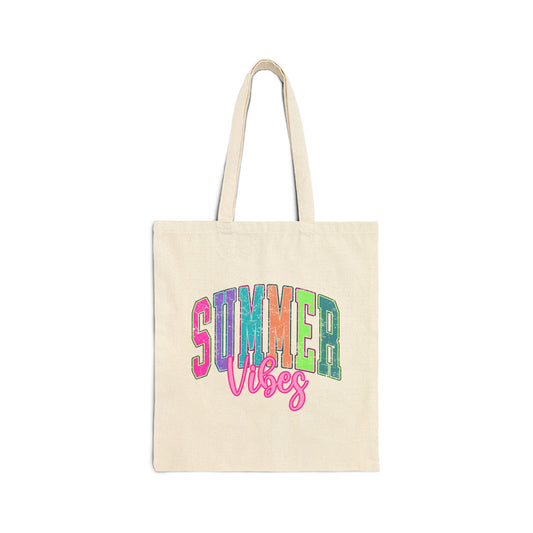 Vibrant Summer Vibes Cotton Canvas Tote Bag, Eco-Friendly Grocery Bag, Beach Tote, Festival Bag, Summer Essentials