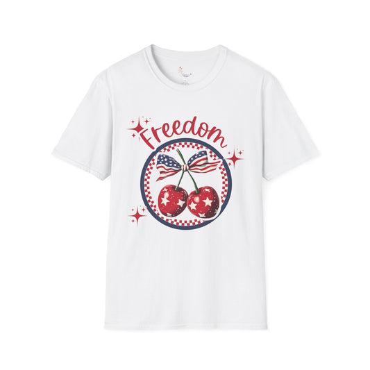 Patriotic Freedom Cherry T-Shirt, Unisex T-Shirt, Casual Wear, Independence Day Shirt, Summer Wardrobe Essential, Gift for Freedom Lovers