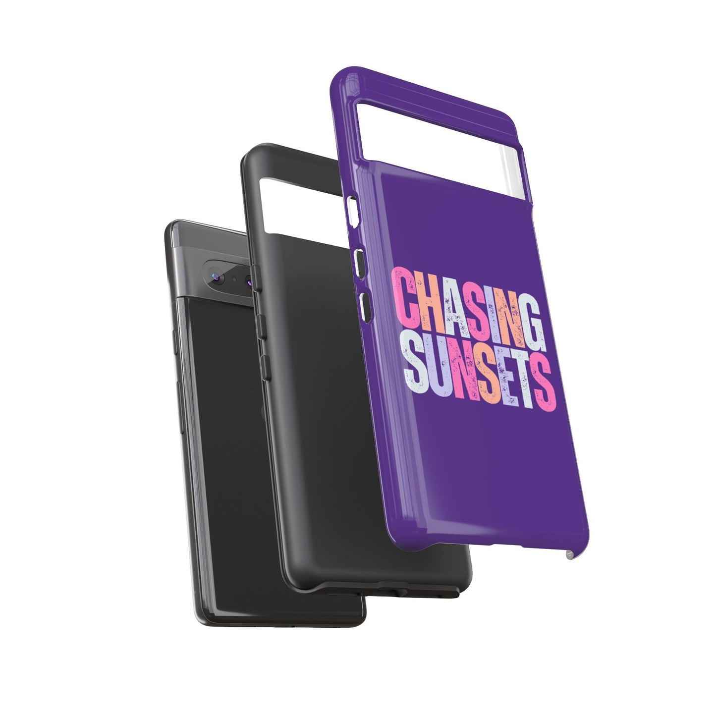 Chasing Sunsets Phone Case, Trendy Phone Cover, Sunset Lover Gift, Cool Accessories, Custom Phone Cases, Vibrant Purple Design