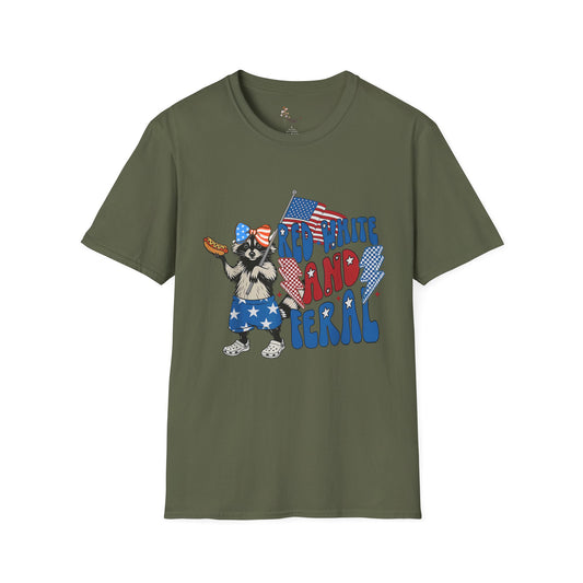 Patriotic Cartoon T-Shirt, Red White and Feral Tee, Funny Animal Shirt, Independence Day Gift, Casual Summer Top