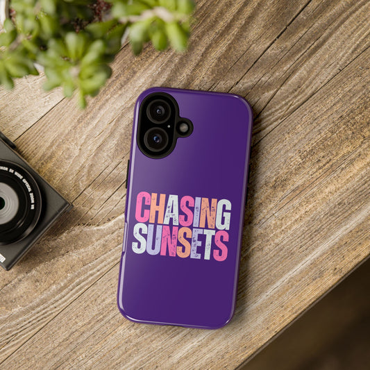 Chasing Sunsets Phone Case, Trendy Phone Cover, Sunset Lover Gift, Cool Accessories, Custom Phone Cases, Vibrant Purple Design