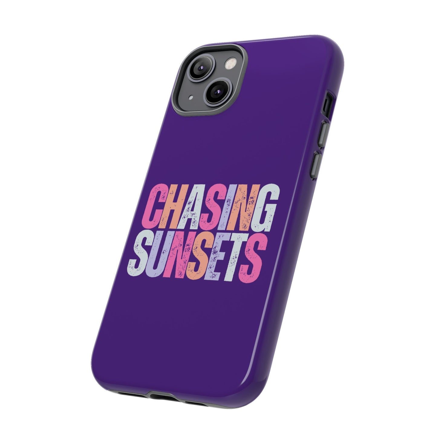 Chasing Sunsets Phone Case, Trendy Phone Cover, Sunset Lover Gift, Cool Accessories, Custom Phone Cases, Vibrant Purple Design