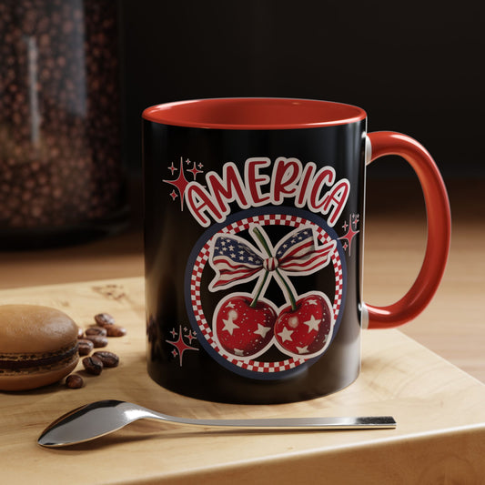 Patriotic Accent Coffee Mug, American Flag Mug, USA Celebration Cup, Red White Blue Drinkware, 4th of July Gift