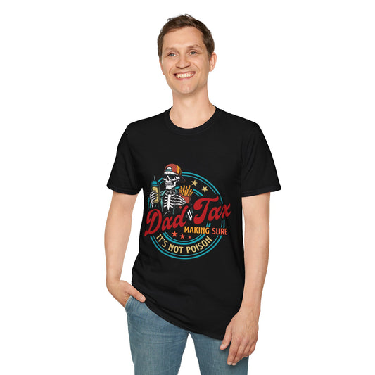 Casual Graphic T-Shirt, Dad Tax Skeleton Tee for Dads, Funny Parenting Shirt, Gift for Father's Day, Halloween Shirt