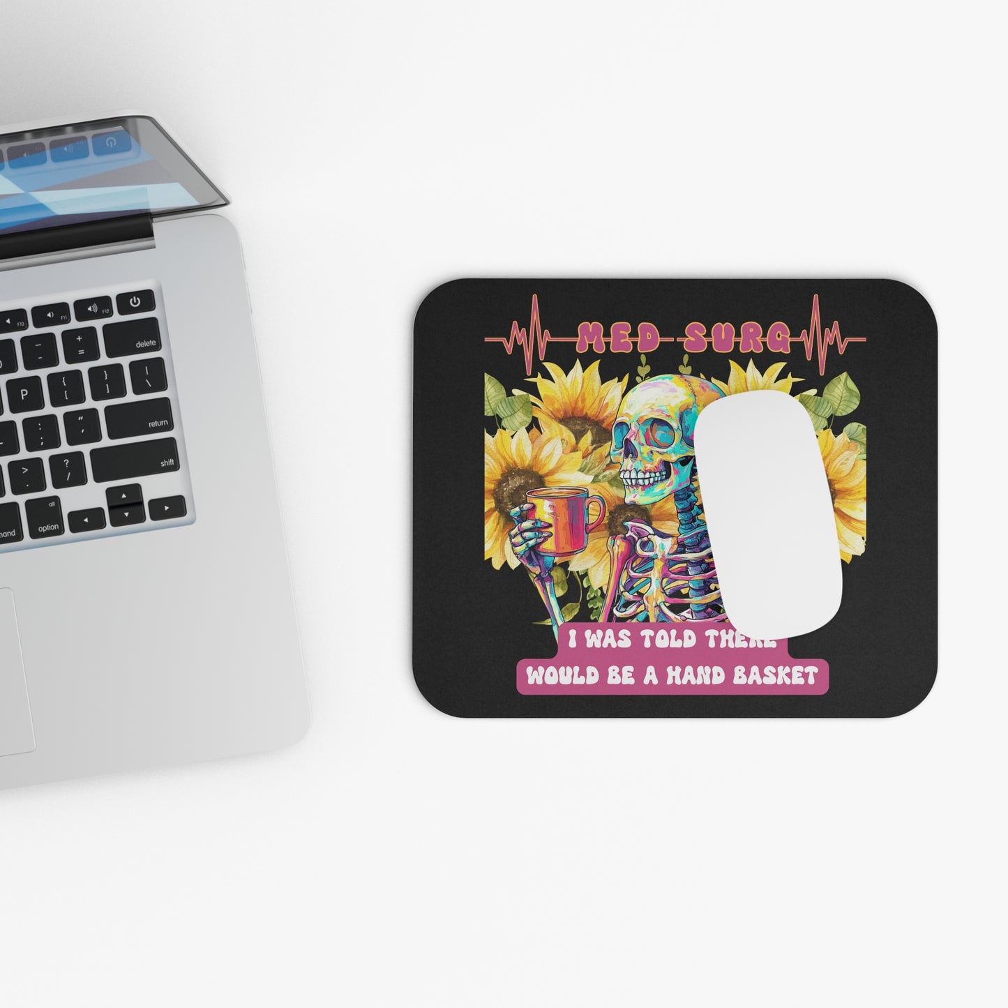 Funny Medical Mouse Pad, Gifts for Nurses, Med-Surg Desk Accessory, Nurse Humor Office Decor, Caffeine Skeleton Mousepad, Halloween Gift