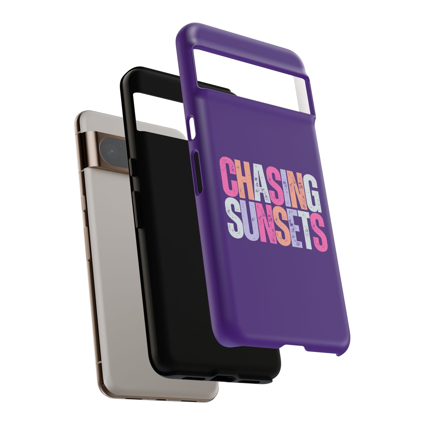 Chasing Sunsets Phone Case, Trendy Phone Cover, Sunset Lover Gift, Cool Accessories, Custom Phone Cases, Vibrant Purple Design