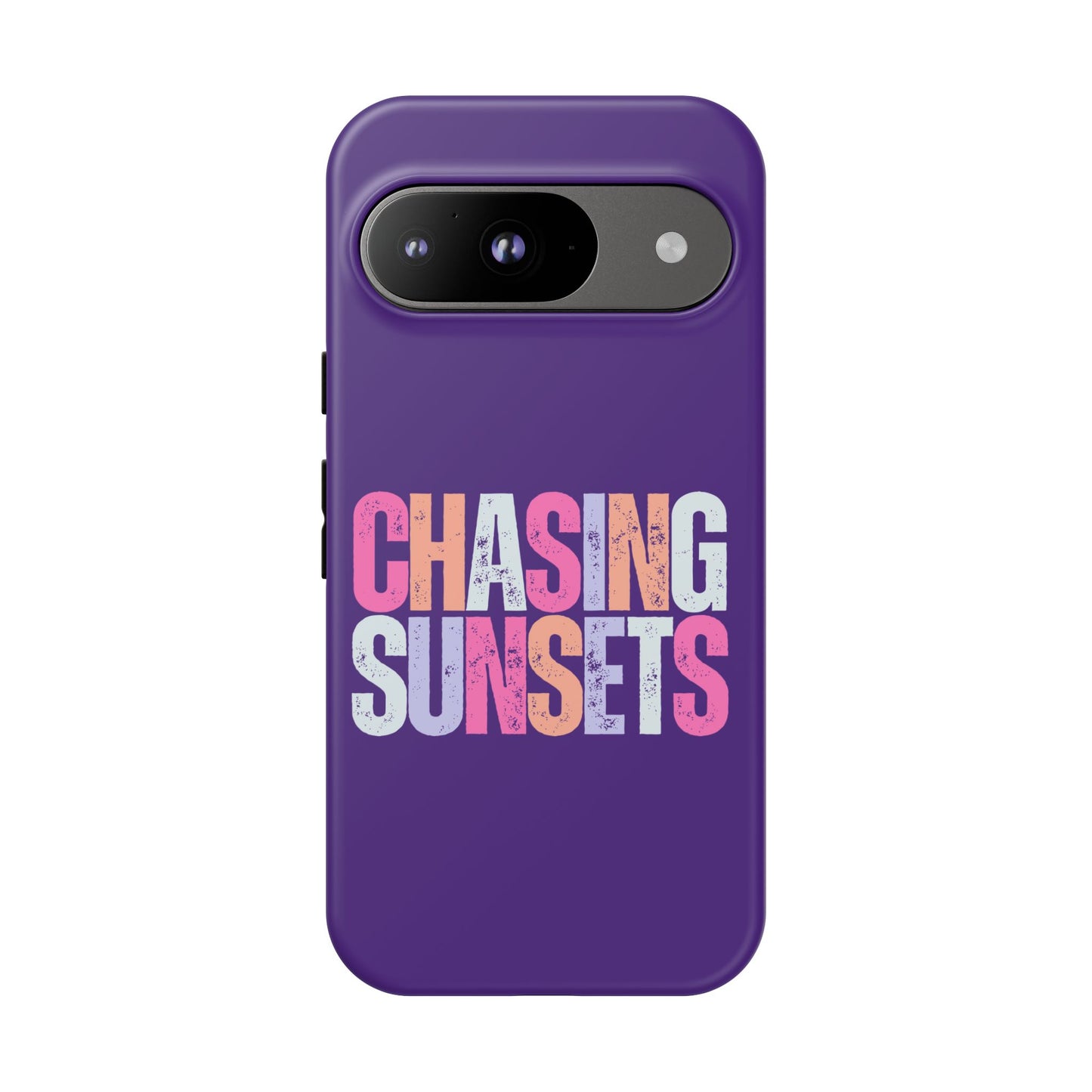 Chasing Sunsets Phone Case, Trendy Phone Cover, Sunset Lover Gift, Cool Accessories, Custom Phone Cases, Vibrant Purple Design